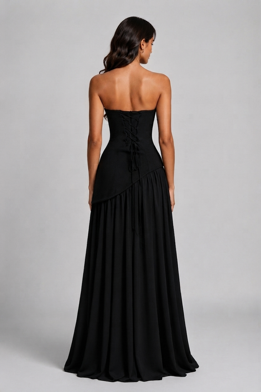 Aurora | Women's Draped Holiday Party Dress Corset Side Slit Maxi Evening Gown