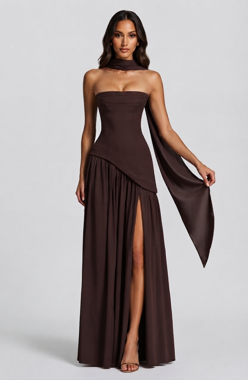 Aurora | Women's Draped Holiday Party Dress Corset Side Slit Maxi Evening Gown