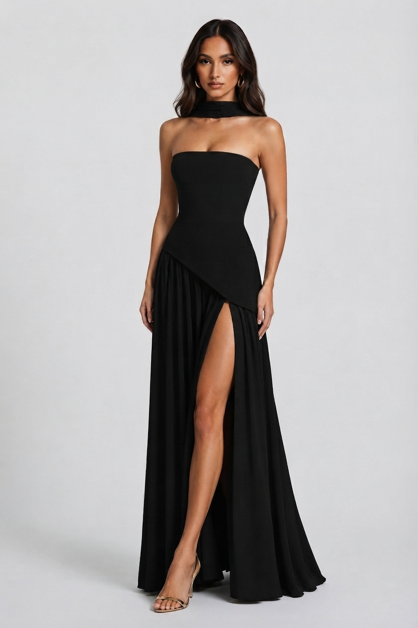 Aurora | Women's Draped Holiday Party Dress Corset Side Slit Maxi Evening Gown