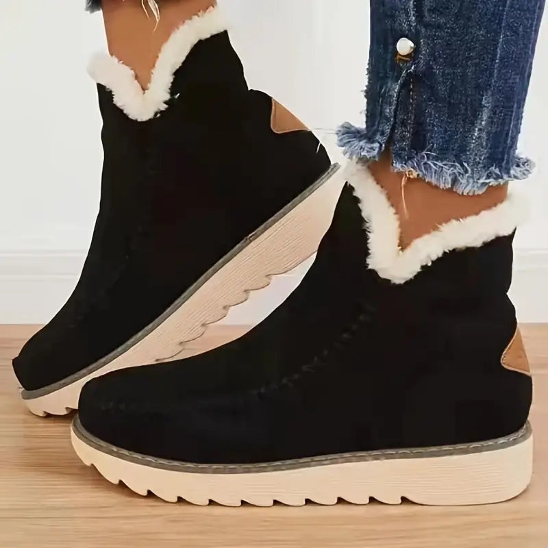 Alexa | Women's Platform Suede Winter Boots Faux Fur Lined Slip On