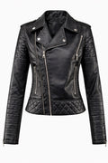 Gabriella | Women's Quilted Faux Leather Moto Jacket Zippers