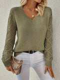 Abigail | Women's Lightweight V Neck Sweater Pointelle Sleeve Knit