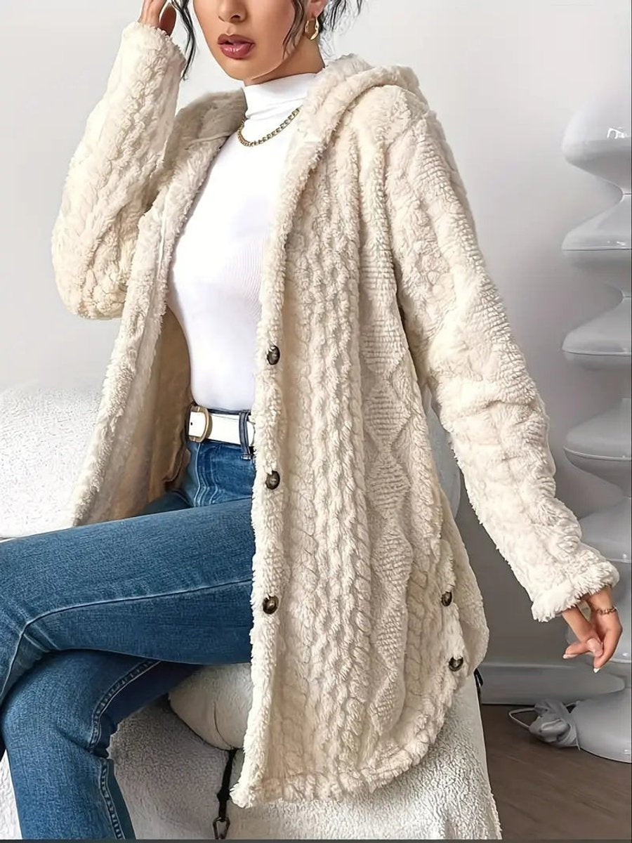 Lucy | Women's Oversized Hooded Fleece Jacket Button Up