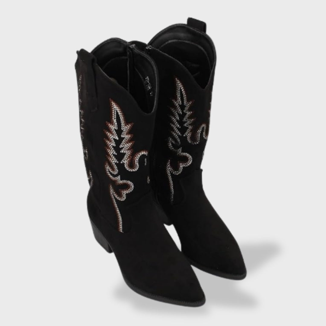 Melody | Women's Suede Tall Cowboy Boots Western Embroidery