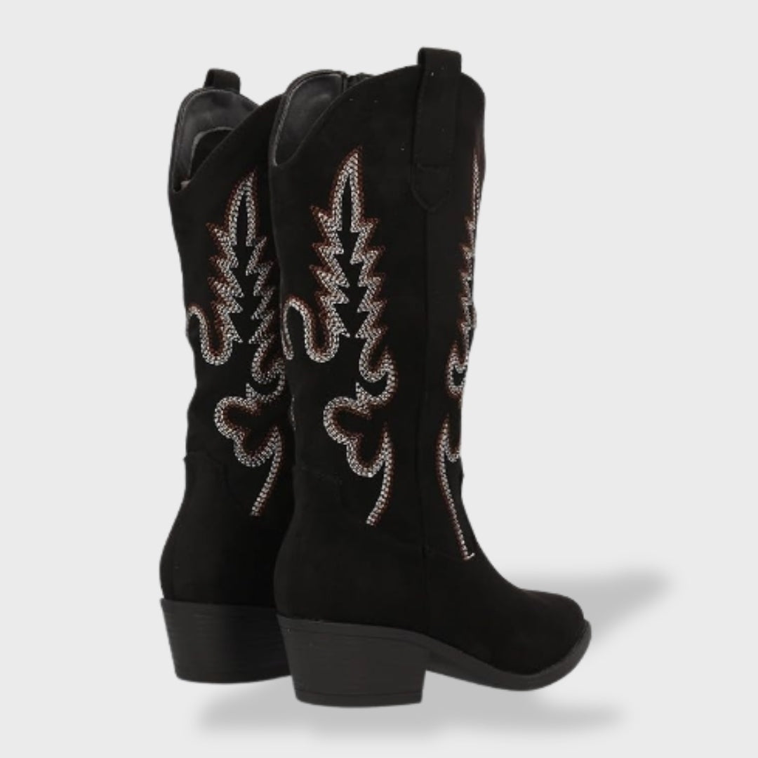 Melody | Women's Suede Tall Cowboy Boots Western Embroidery
