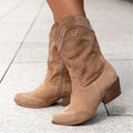 Sloane | Women's Perforated Suede Cowgirl Boots Mid Calf