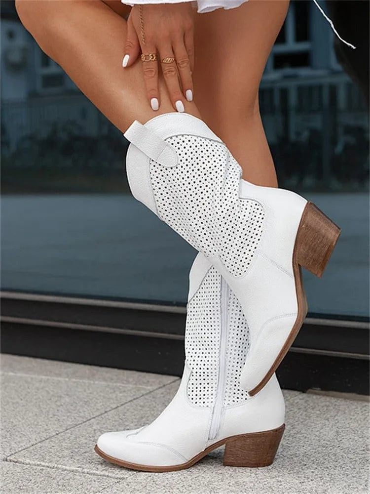 Sloane | Women's Perforated Suede Cowgirl Boots Mid Calf