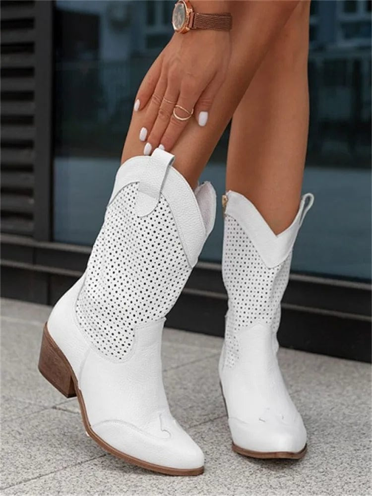 Sloane | Women's Perforated Suede Cowgirl Boots Mid Calf
