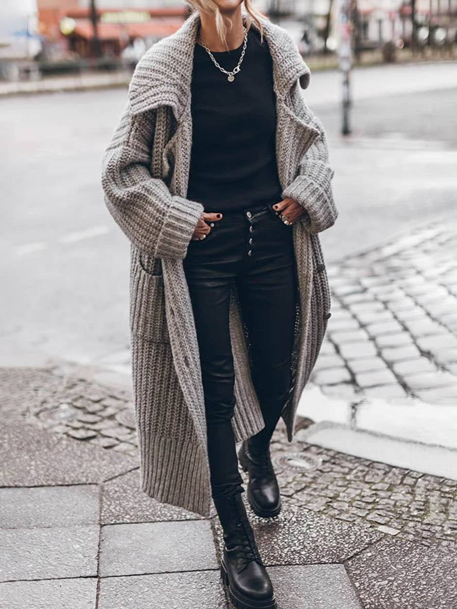 Eleanor | Women's Oversized Chunky Knit Long Cardigan Sweater Lapel