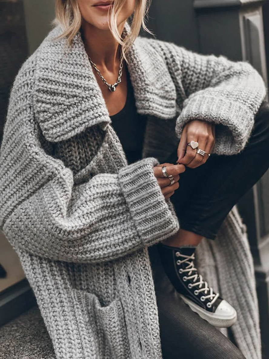 Eleanor | Women's Oversized Chunky Knit Long Cardigan Sweater Lapel