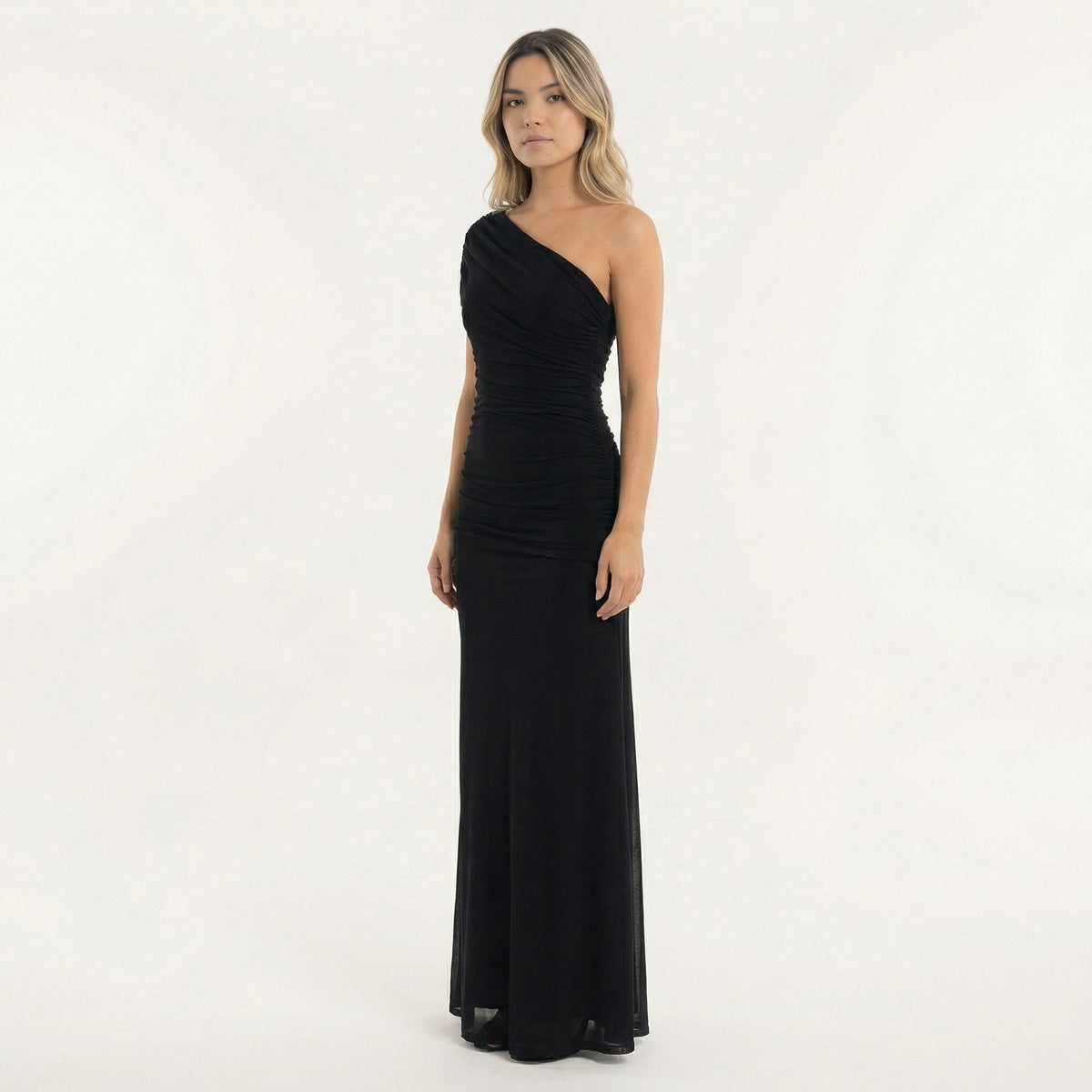 Josephine | Women's One Shoulder Formal Holiday Party Dress Long Ruched