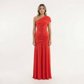 Josephine | Women's One Shoulder Formal Holiday Party Dress Long Ruched
