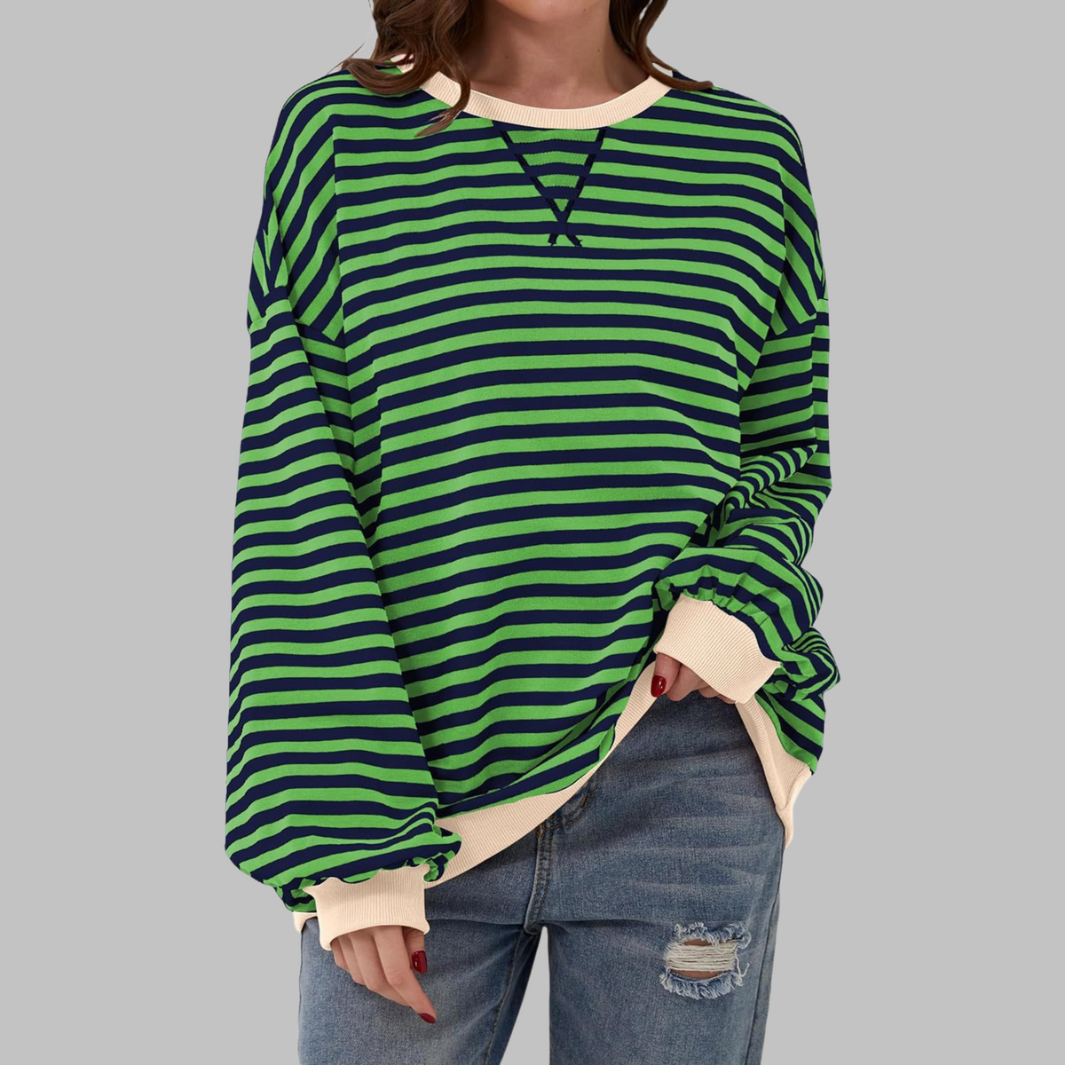 Alexa | Women's Striped Crewneck Sweatshirt Oversized Long Sleeve