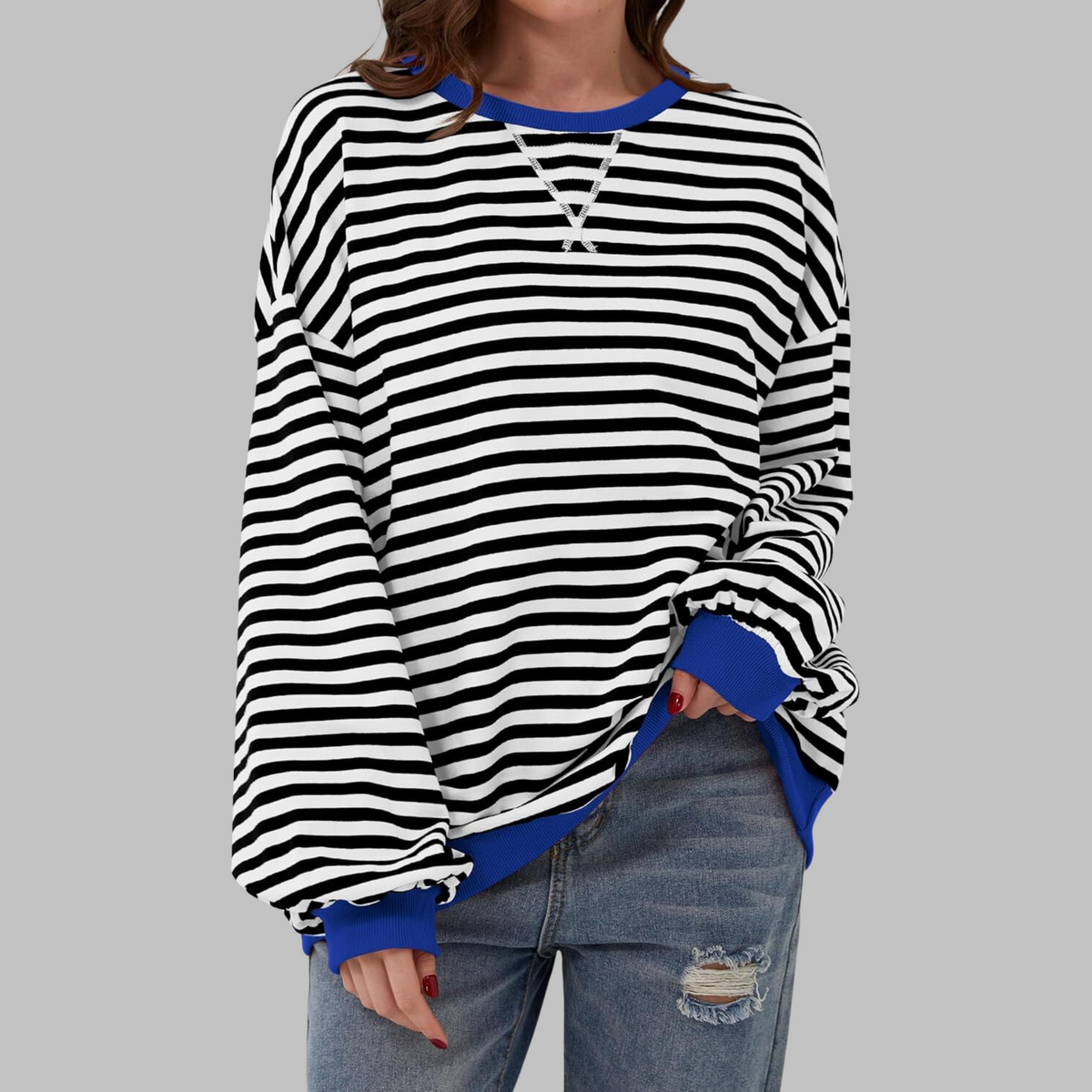 Alexa | Women's Striped Crewneck Sweatshirt Oversized Long Sleeve