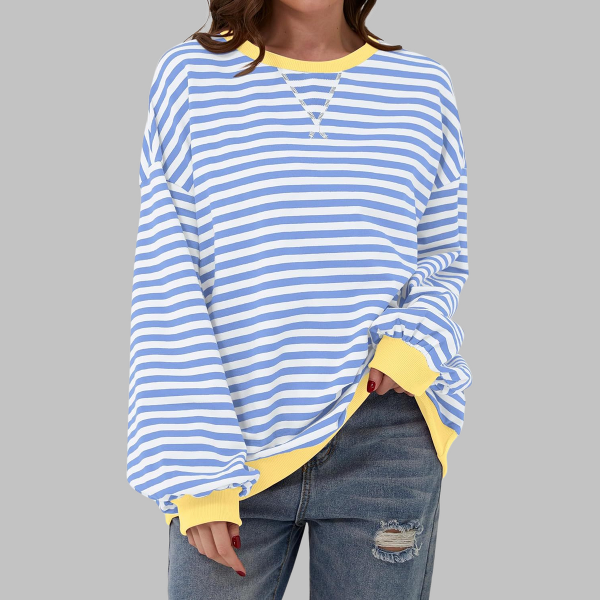 Alexa | Women's Striped Crewneck Sweatshirt Oversized Long Sleeve