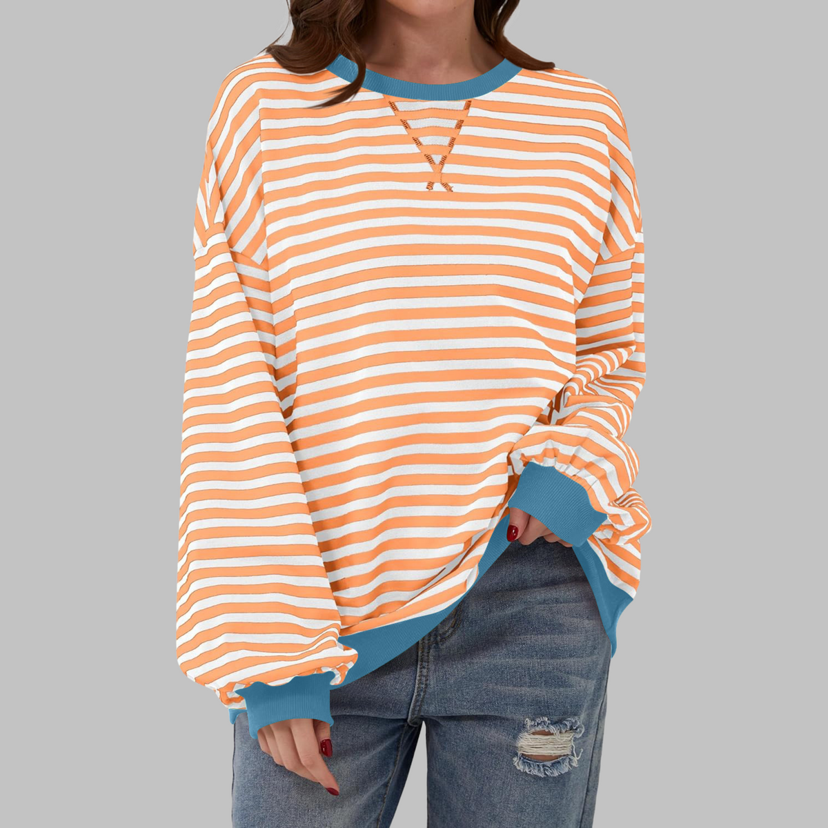 Alexa | Women's Striped Crewneck Sweatshirt Oversized Long Sleeve