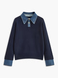 Eloise | Women's Knit Sweater Denim Collar Long Sleeve
