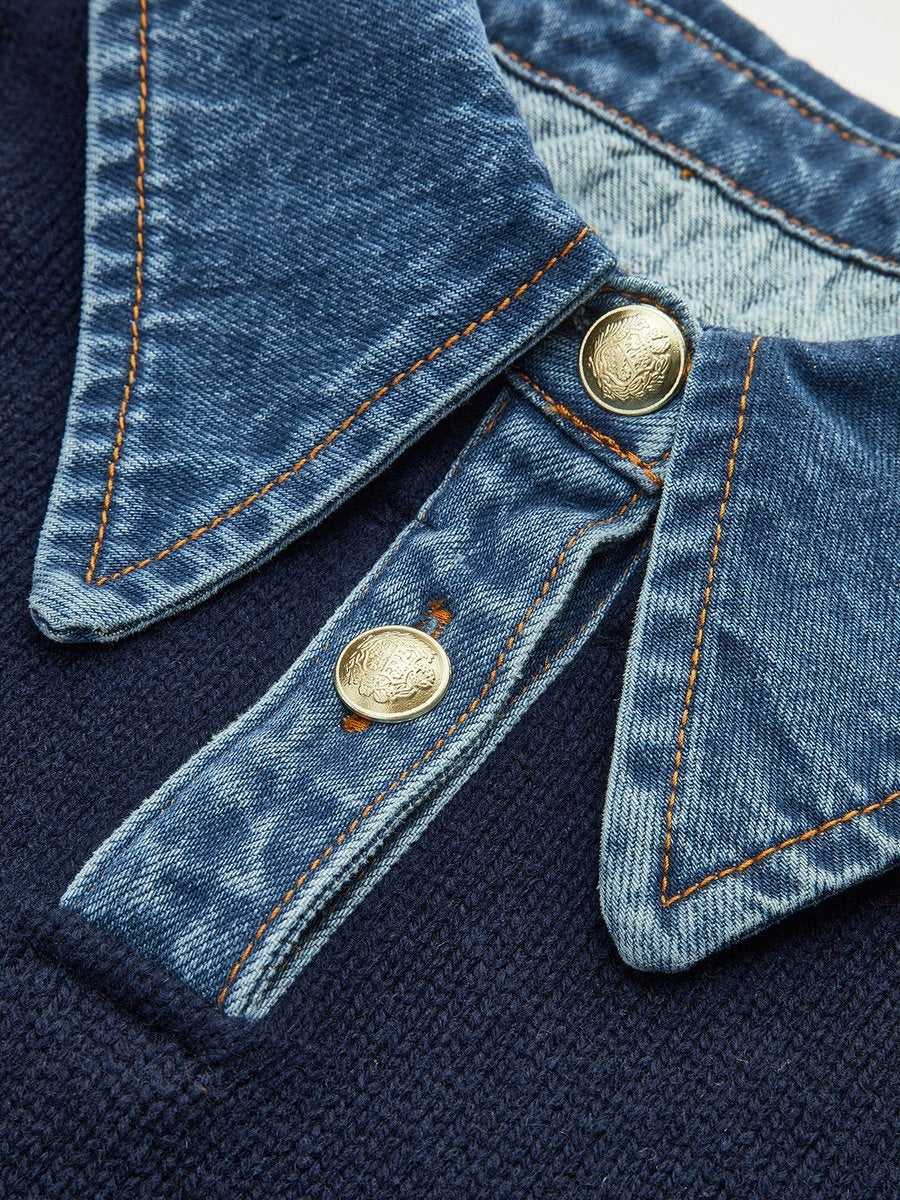 Eloise | Women's Knit Sweater Denim Collar Long Sleeve