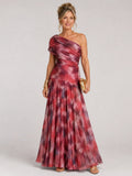 Layla | Women's Long Draped Holiday Party Dress Abstract Print Mother of the Bride