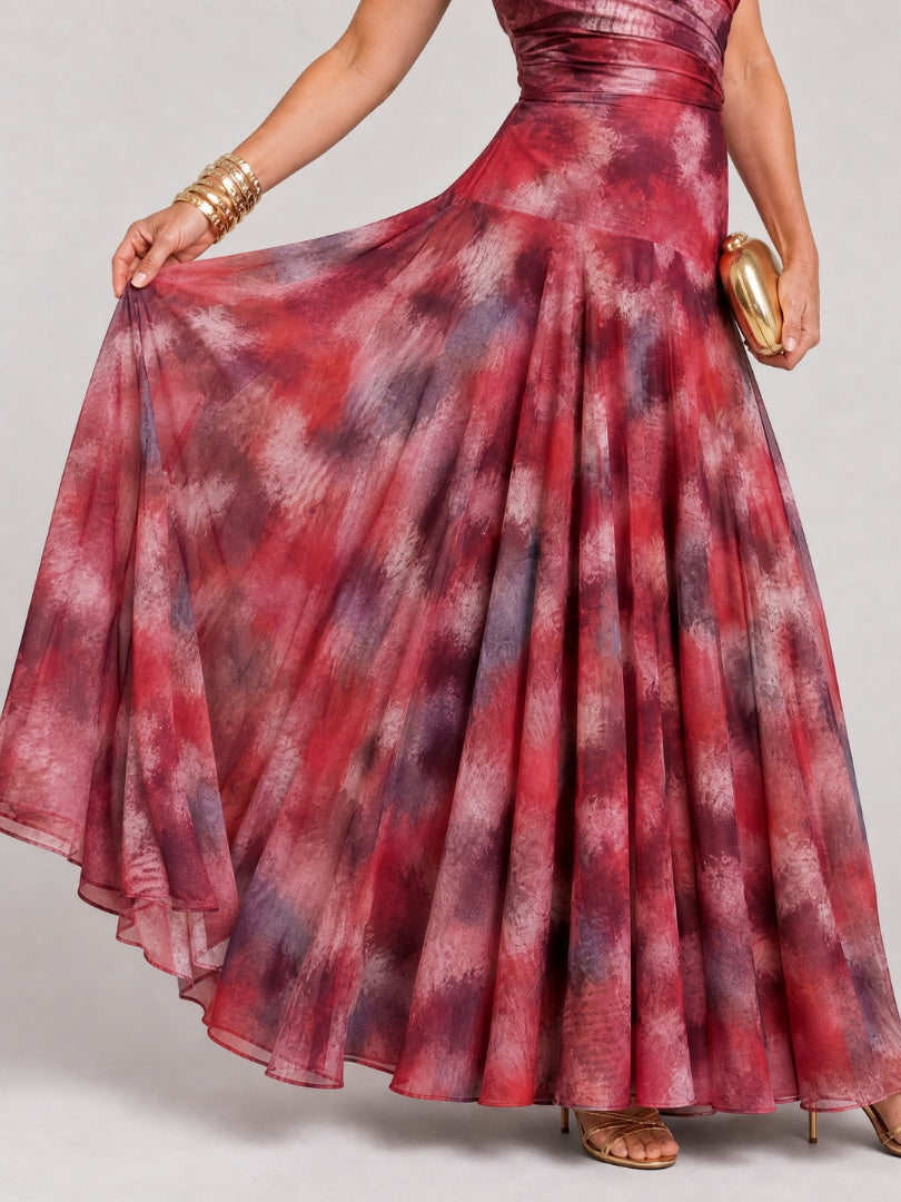 Layla | Women's Long Draped Holiday Party Dress Abstract Print Mother of the Bride