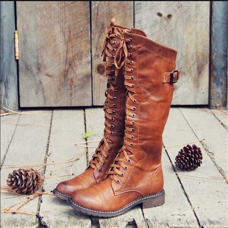 Adriana | Women's Tall Combat Boots Flat Lace Up