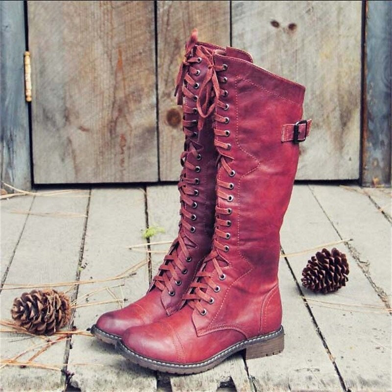 Adriana | Women's Tall Combat Boots Flat Lace Up