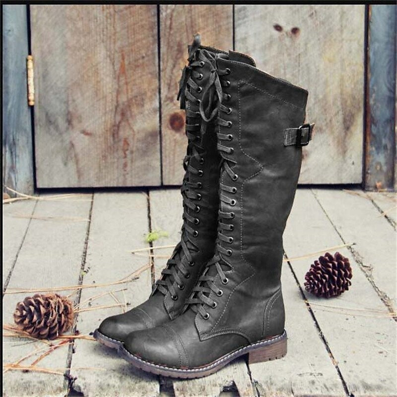 Adriana | Women's Tall Combat Boots Flat Lace Up