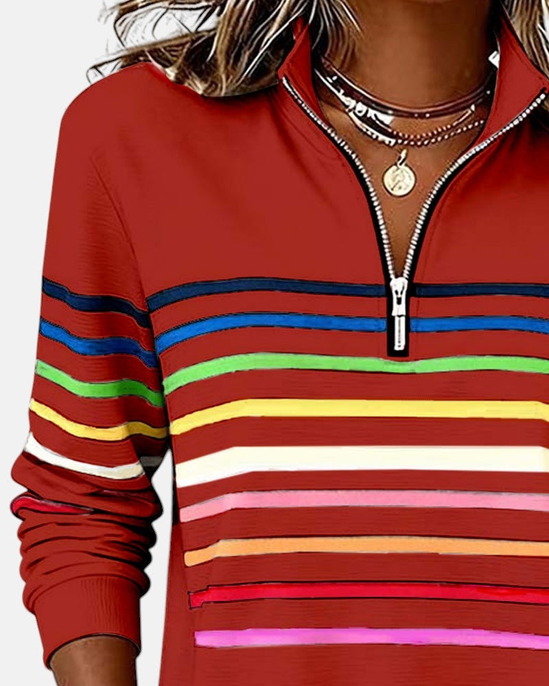 Ella | Women's Striped Quarter Zip Sweatshirt Long Sleeve