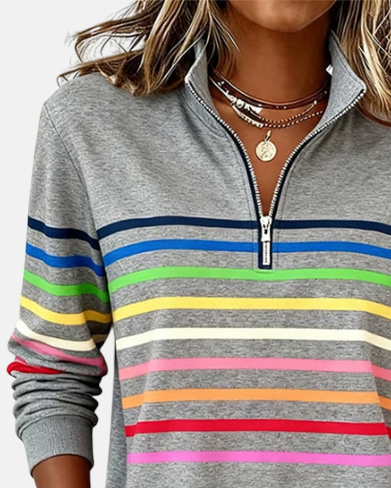 Ella | Women's Striped Quarter Zip Sweatshirt Long Sleeve