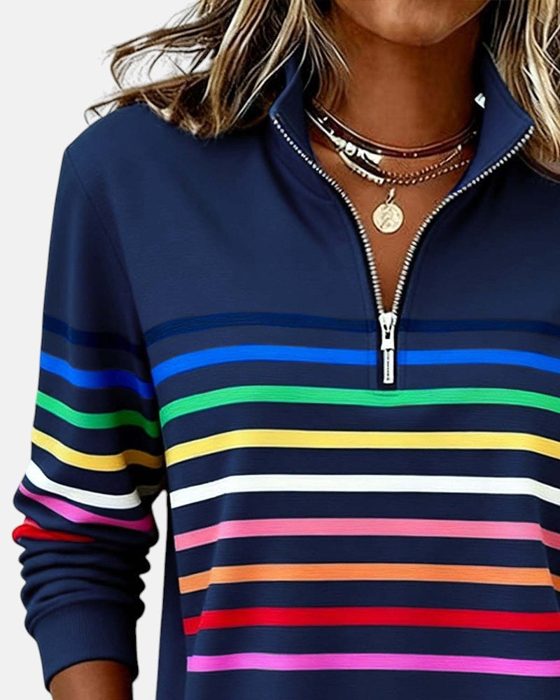 Ella | Women's Striped Quarter Zip Sweatshirt Long Sleeve