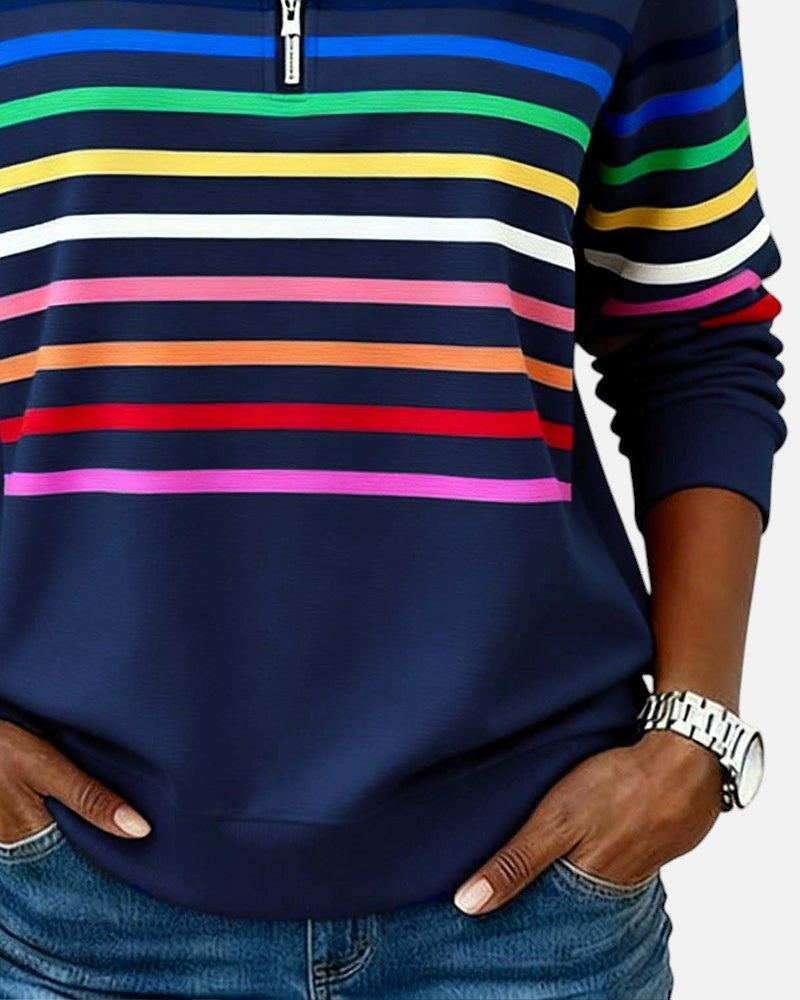 Ella | Women's Striped Quarter Zip Sweatshirt Long Sleeve