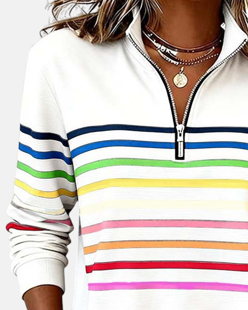 Ella | Women's Striped Quarter Zip Sweatshirt Long Sleeve