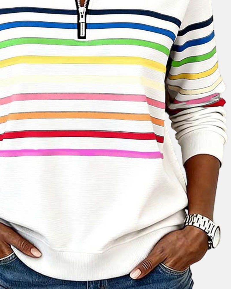 Ella | Women's Striped Quarter Zip Sweatshirt Long Sleeve
