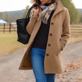 Michelle | Women's Dressy Wool Blend Winter Coat Lapel Collar Button Placket
