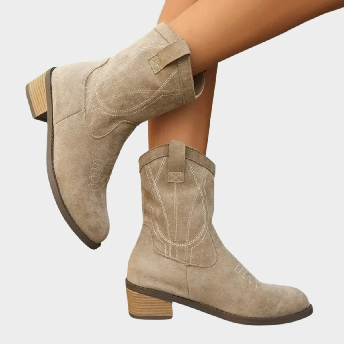 Vanessa | Women's Faux Suede Embroidered Cowgirl Boots Block Heel Ankle