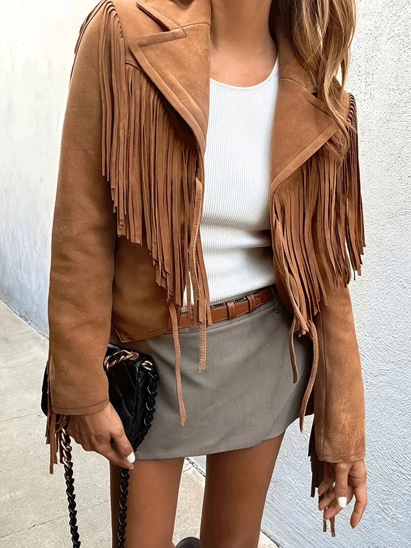 Cora | Women's Fringe Faux Suede Jacket Boho Cropped Western