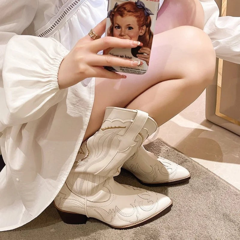 Adriana | Women's Embroidered Cowboy Boots Knee High Square Heel