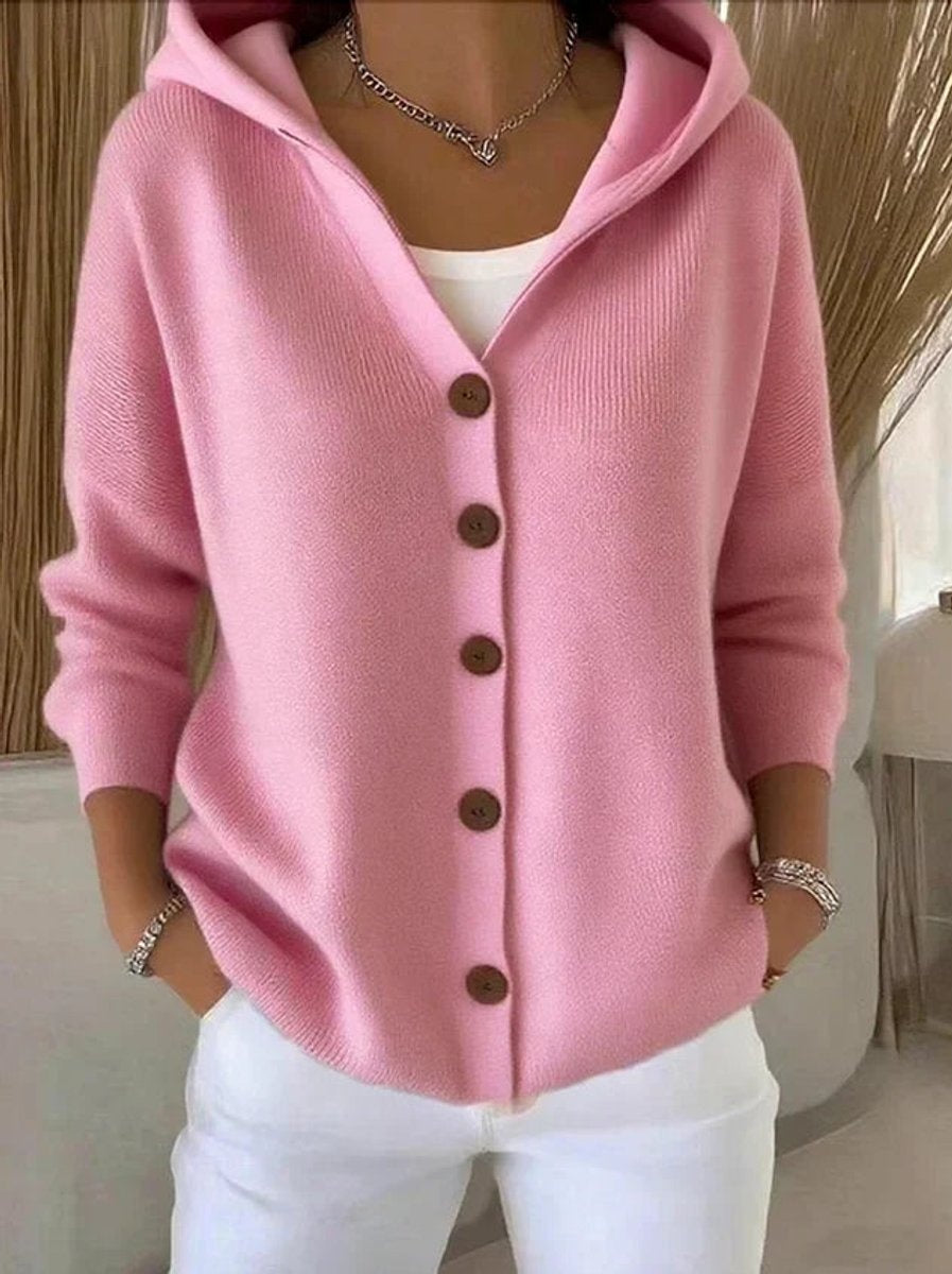 Claire | Women's Lightweight Hooded Sweater Knit Button Placket