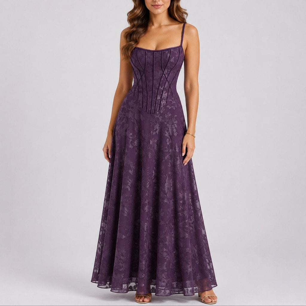 Harper | Women's Long Winter Formal Dress Corset Bodice Full Skirt