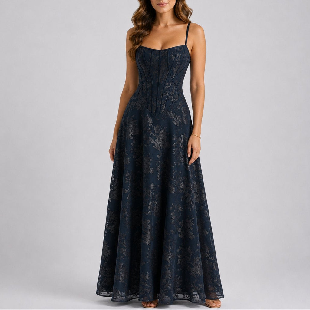 Harper | Women's Long Winter Formal Dress Corset Bodice Full Skirt