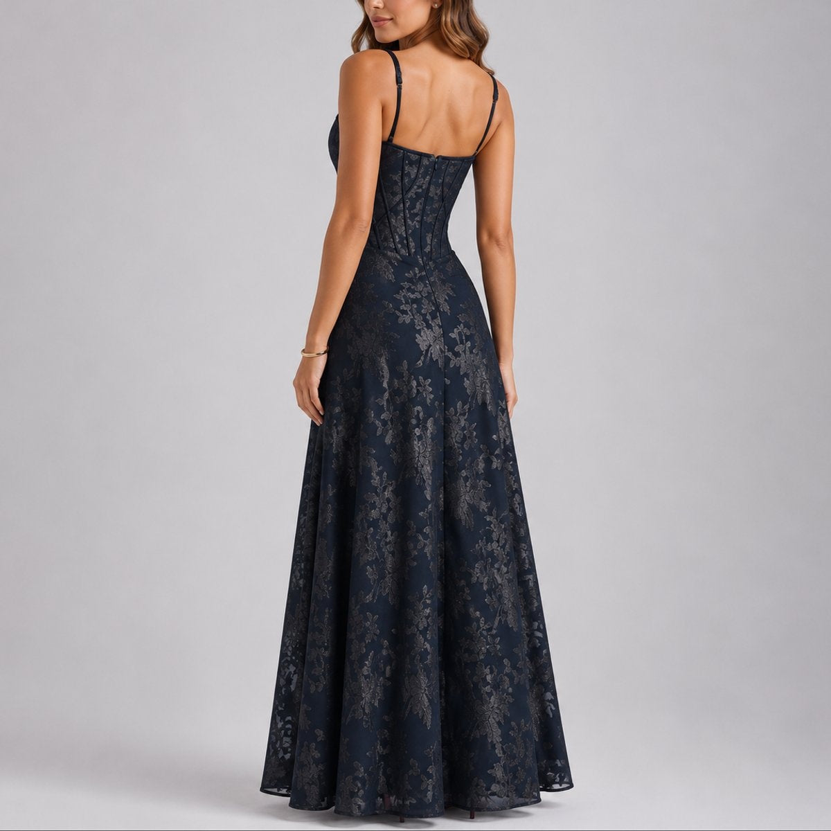 Harper | Women's Long Winter Formal Dress Corset Bodice Full Skirt