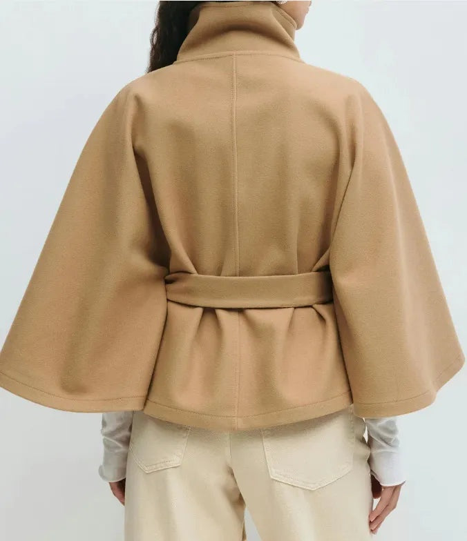 Aria | Women's Belted Wool Blend Winter Cape Coat High Collar Poncho