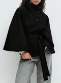 Aria | Women's Belted Wool Blend Winter Cape Coat High Collar Poncho