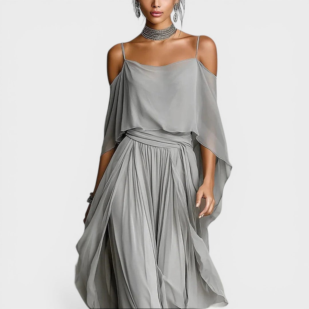 Margaret | Women's Off Shoulder Formal Holiday Party Dress Long Draped Evening