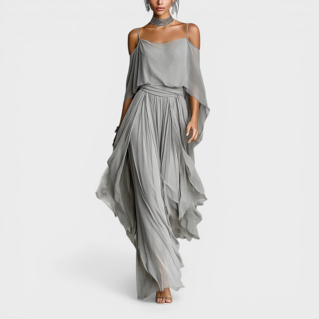 Margaret | Women's Off Shoulder Formal Holiday Party Dress Long Draped Evening