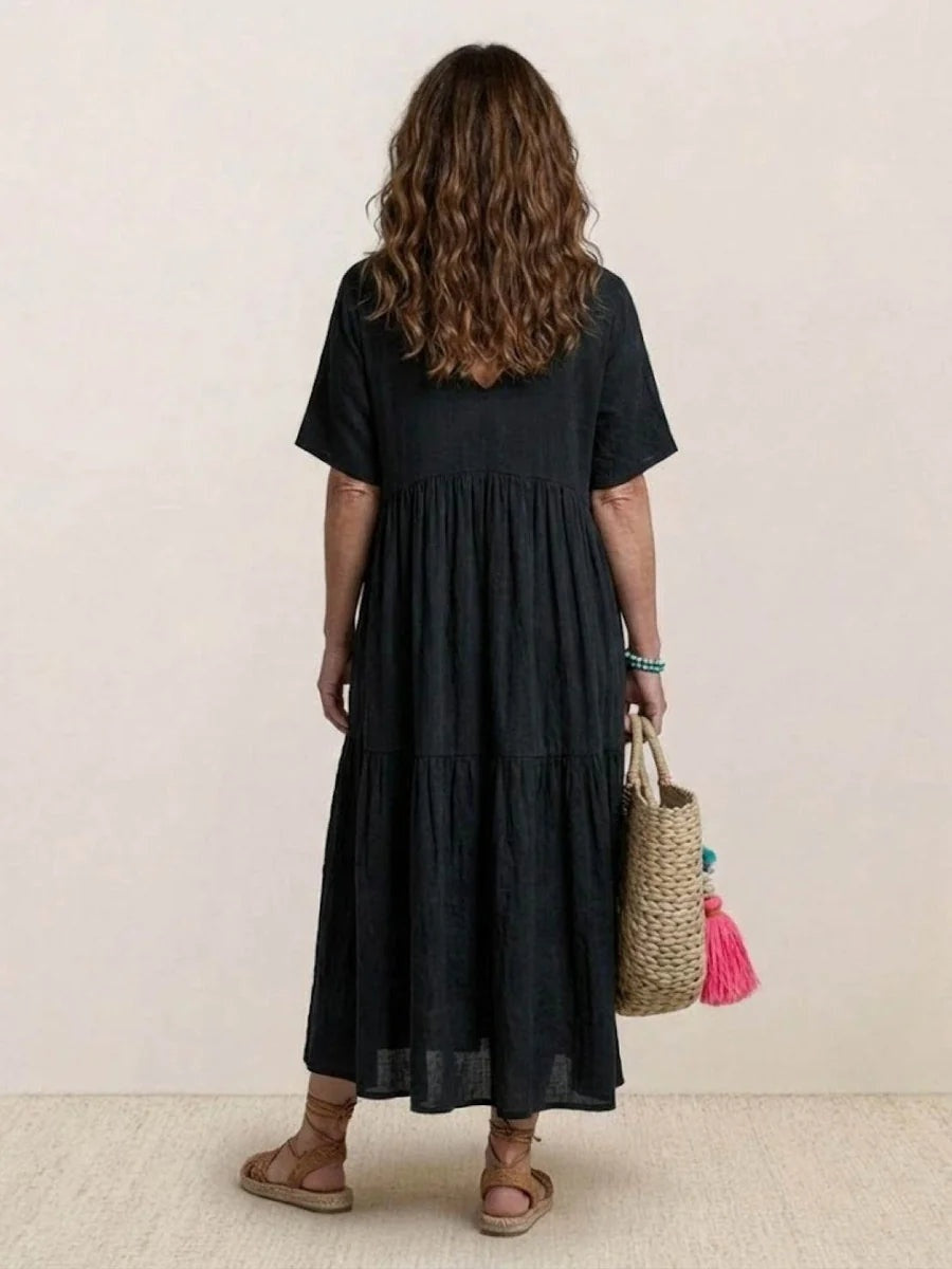 Alexandra | Women's Long Holiday Party Dress V Neck Ruffle Maxi