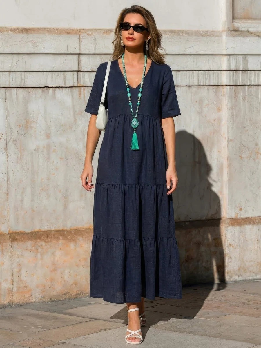 Alexandra | Women's Long Holiday Party Dress V Neck Ruffle Maxi