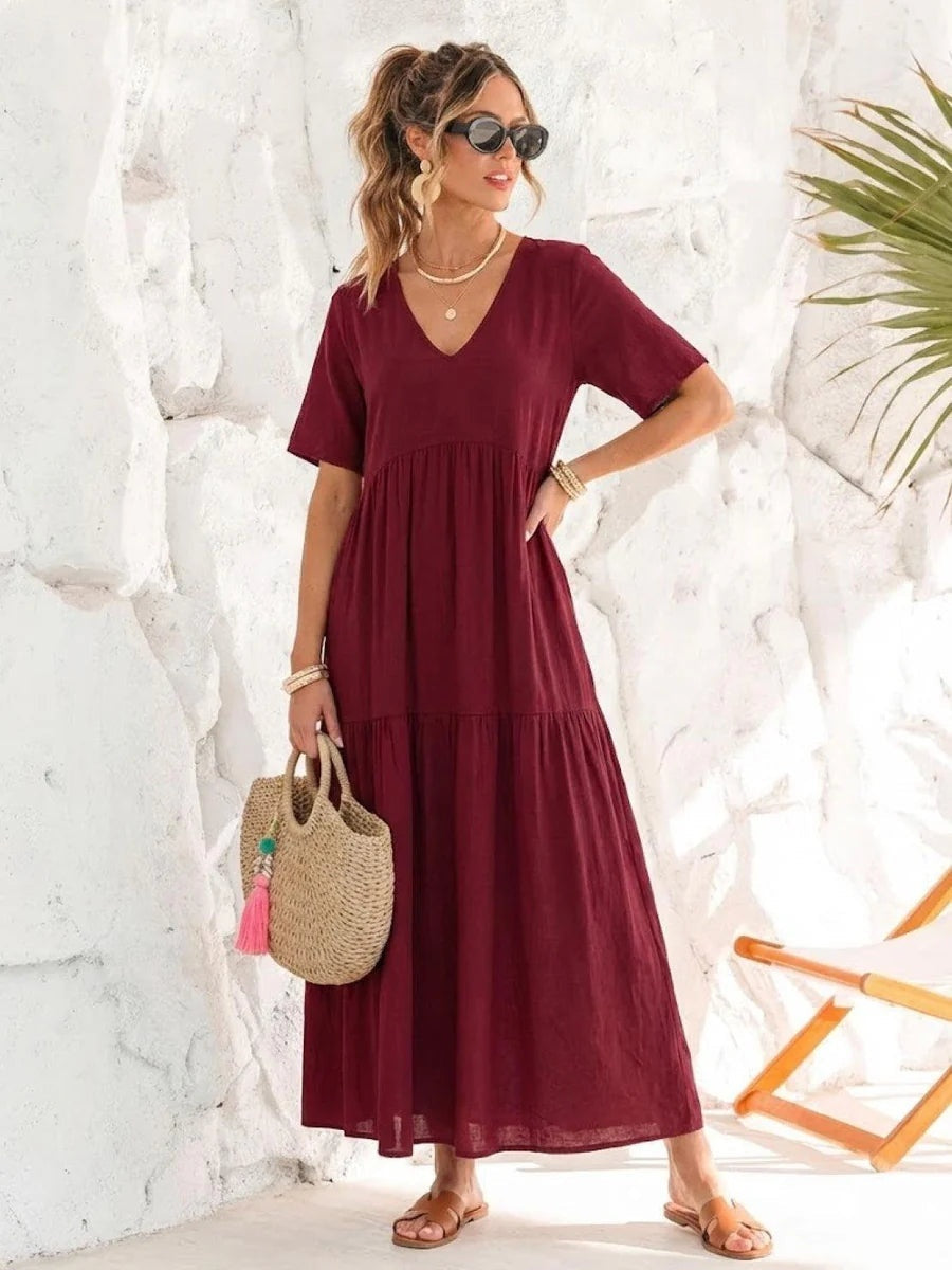 Alexandra | Women's Long Holiday Party Dress V Neck Ruffle Maxi