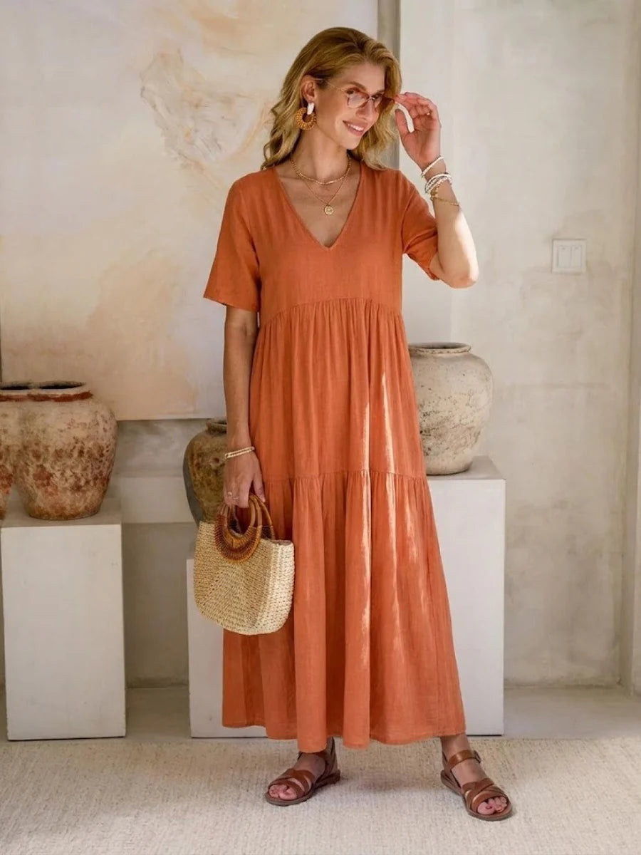 Alexandra | Women's Long Holiday Party Dress V Neck Ruffle Maxi