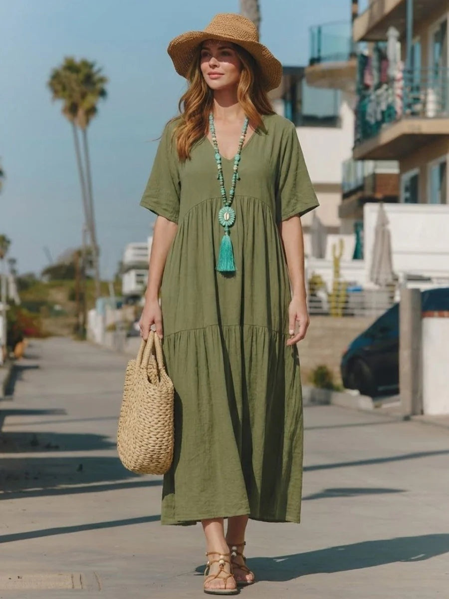 Alexandra | Women's Long Holiday Party Dress V Neck Ruffle Maxi